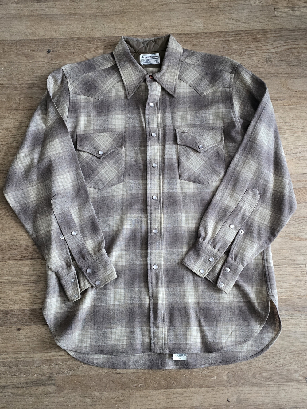 Vintage Pendleton Western Shirt Mens Size Large Brown Plaid Wool Pearl Snap